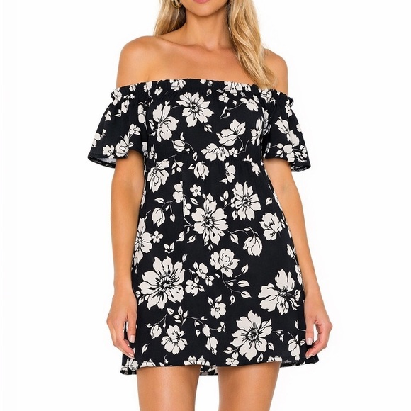 fab'rik Dresses & Skirts - Fabrik Women’s Off The Shoulder Black Floral Mini Dress Flowery Babydoll Small